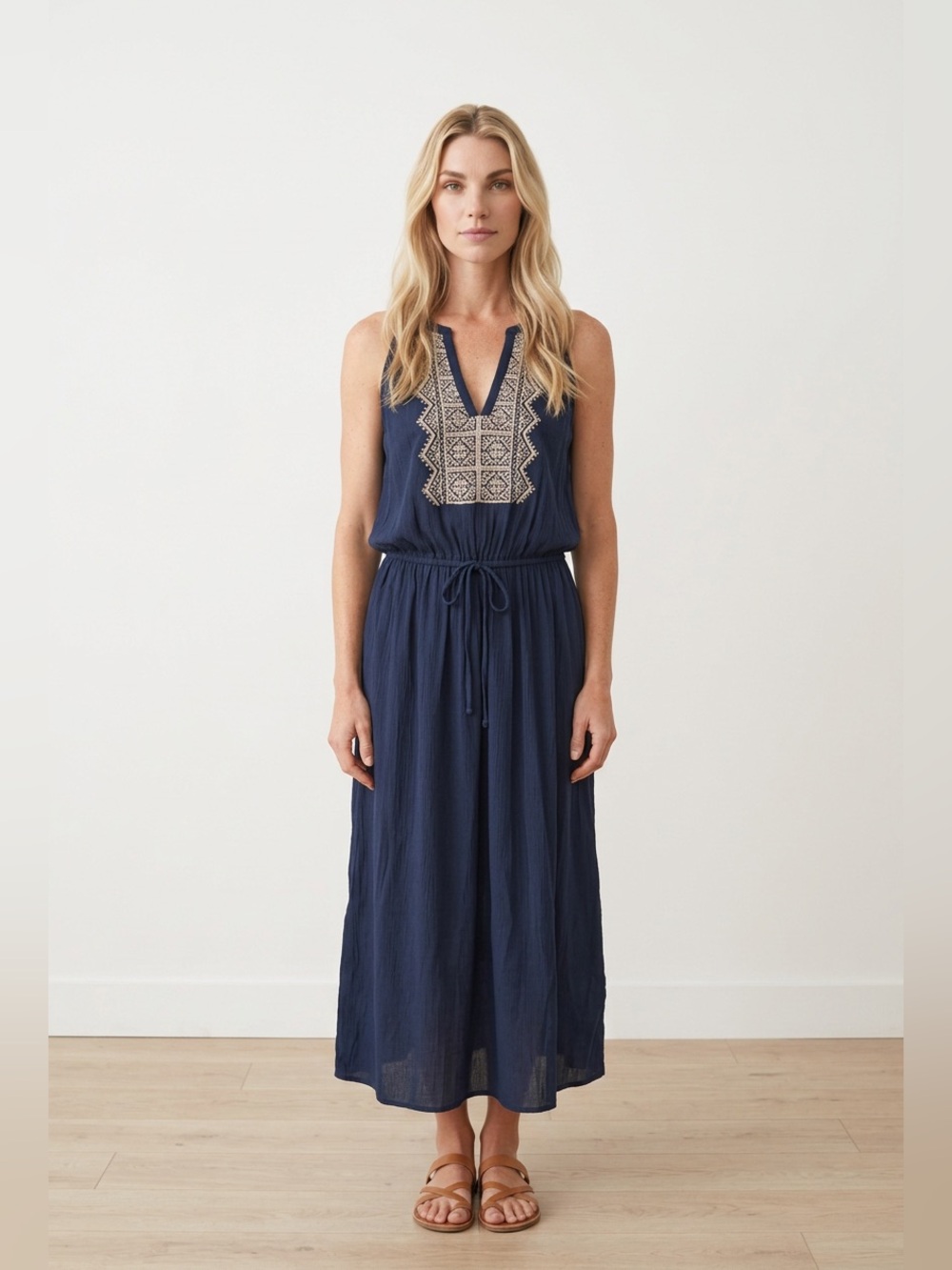 Sleeveless Gap Navy Embroidered Midi Dress